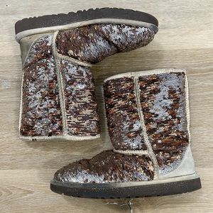 UGG Boots Champagne Brown Silver Sparkle Sequin Size 6